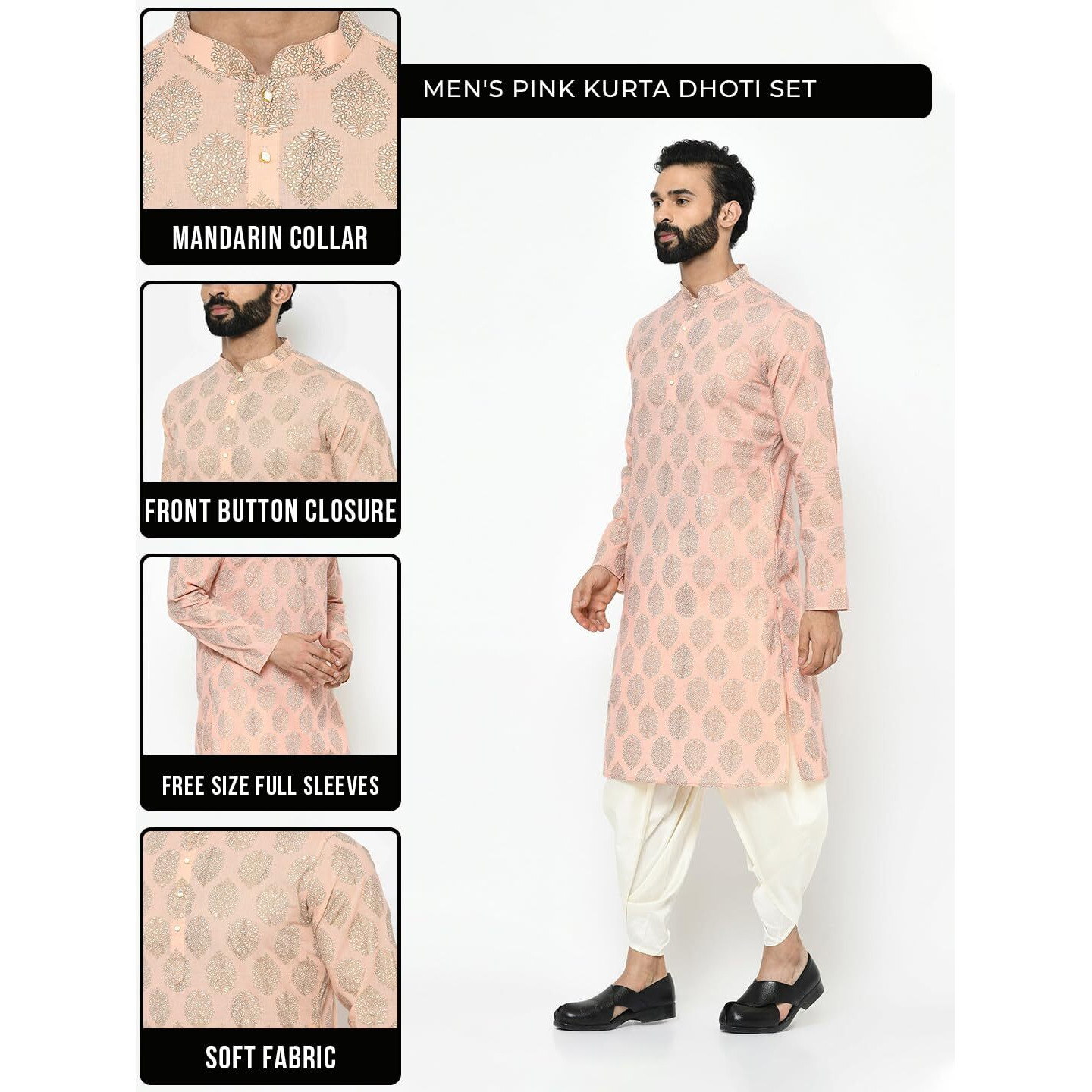 Kisah Mens Printed Cotton Blend Kurta - Traditional Ethnic Wear Kurta For Men For Weddings & Festivals, Peach, 44