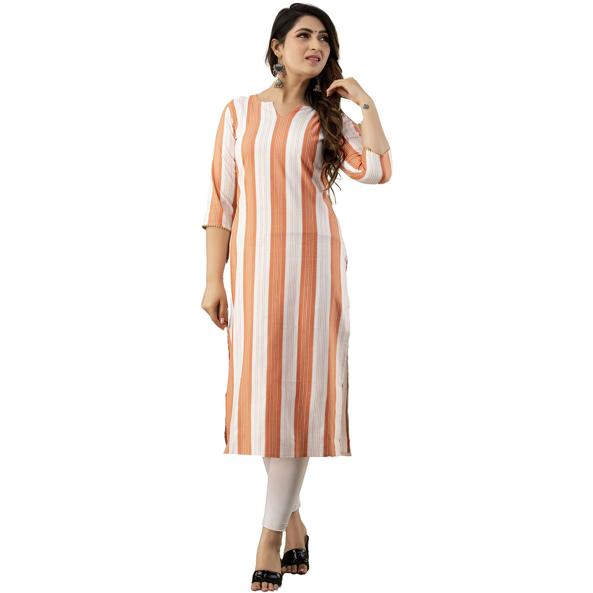 Lookmark Womens Printed Cottton Blend Kurti(K1072-M_Orange)