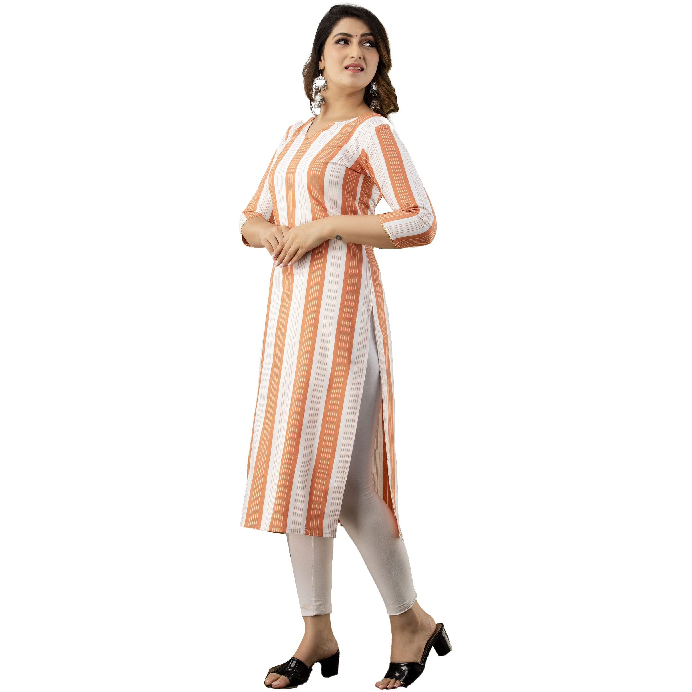Lookmark Womens Printed Cottton Blend Kurti(K1072-M_Orange)