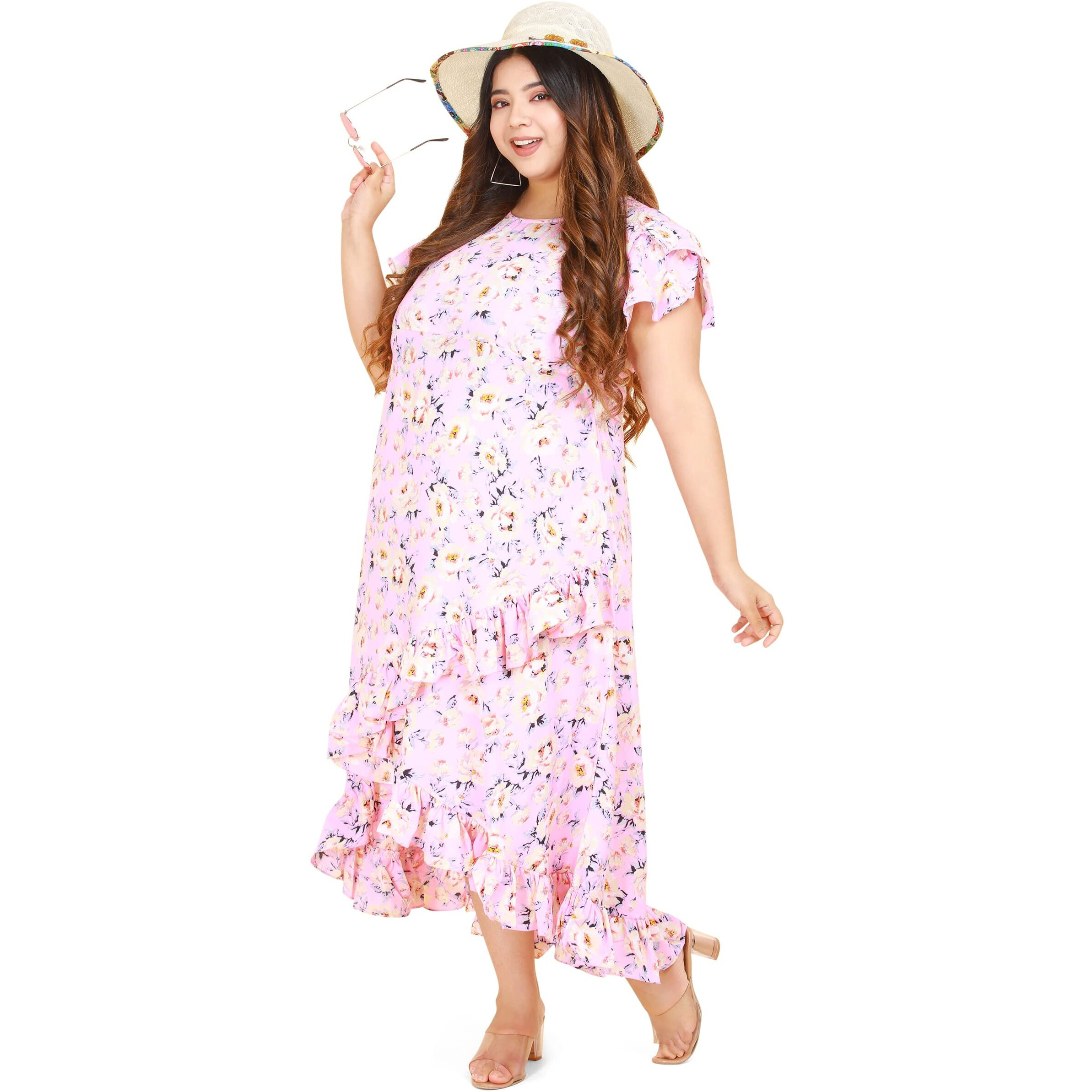 Oomph Women's Western & Fusion Wear Crepe Wrap Maxi Dress - Pink