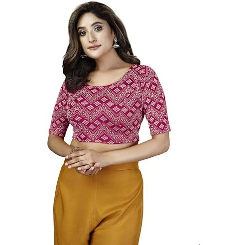 Oomph Stretchable Readymade Blouse For Women, Pink, Round Neck-Rbbl559Xxl