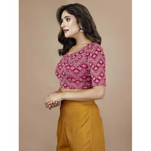 Oomph Stretchable Readymade Blouse For Women, Pink, Round Neck-Rbbl559Xxl