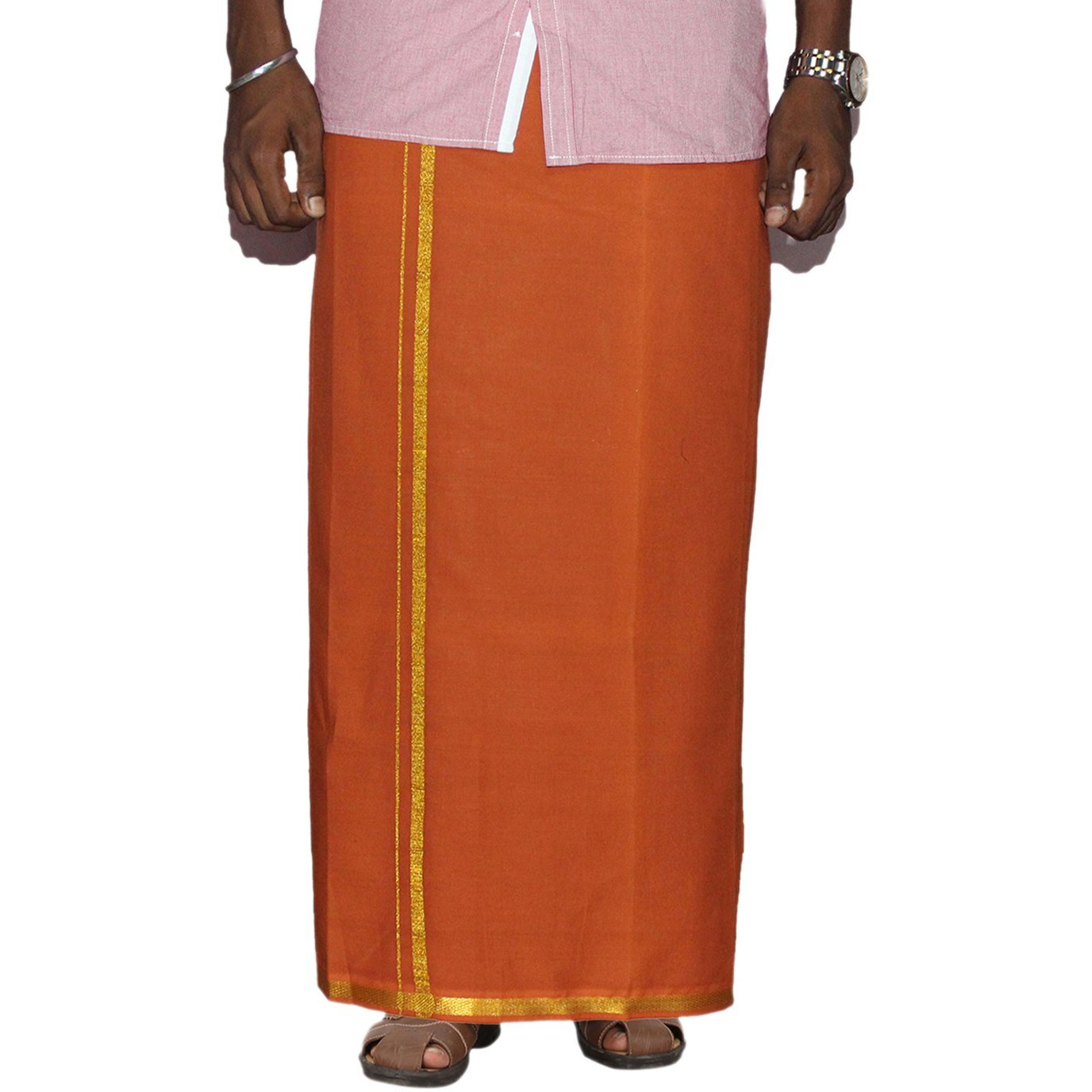 Prakasam Cotton Men's Single D.Kavi Colour With Jari Border Welcro Pocket Dhoti (Hip Size-36)-(Length-42Inches)