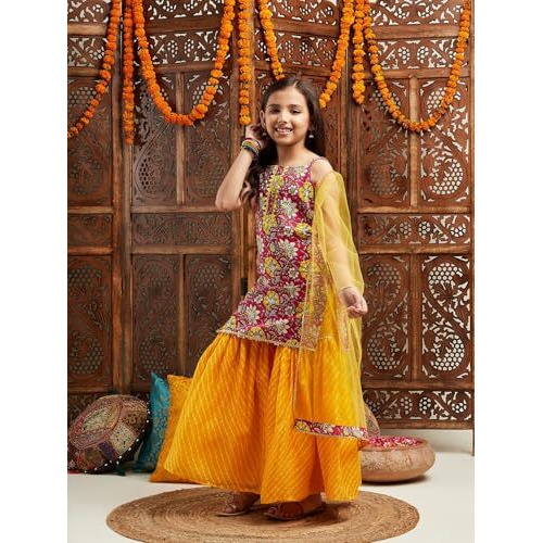 Pspeaches Girl's Cotton Shrara Set (Sha-Magwhitefloral-4-5Y_Magenta