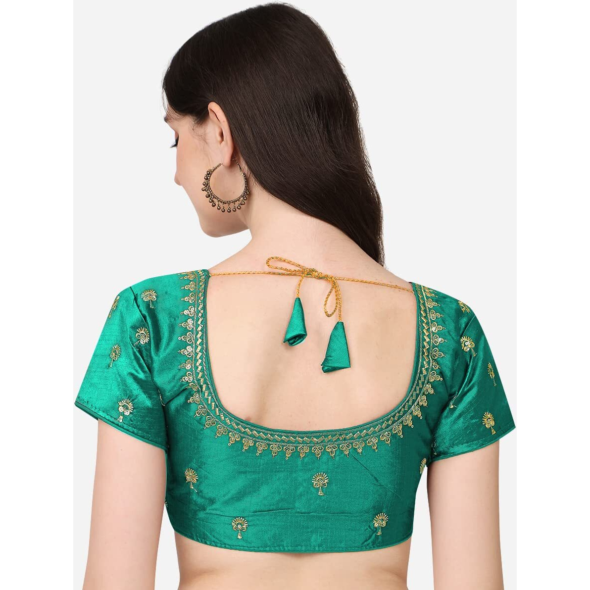 Pujia Mils Women's Silk Floral Half Sleeve Regular Blouse (Kajal 2 Rama 38)