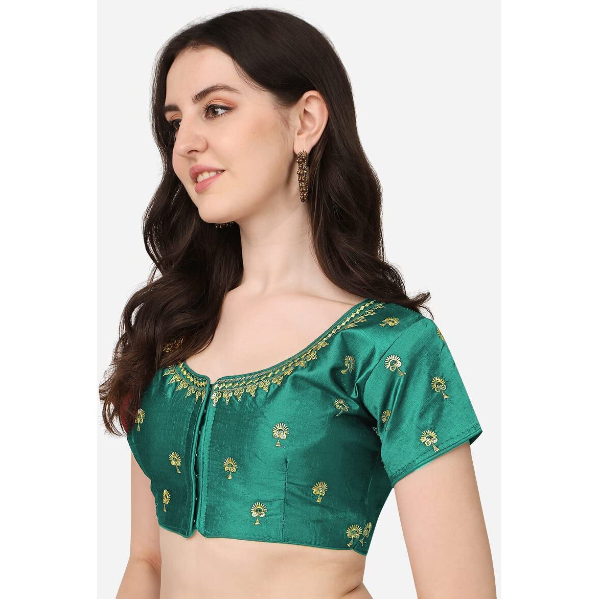 Pujia Mils Women's Silk Floral Half Sleeve Regular Blouse (Kajal 2 Rama 38)