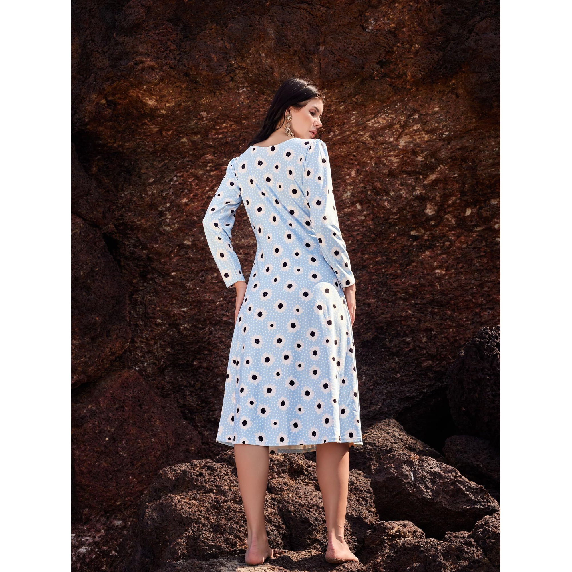 Purvaja Womens A-Line Midi Length Dress (Wini-011-Spider_Blue_Large)