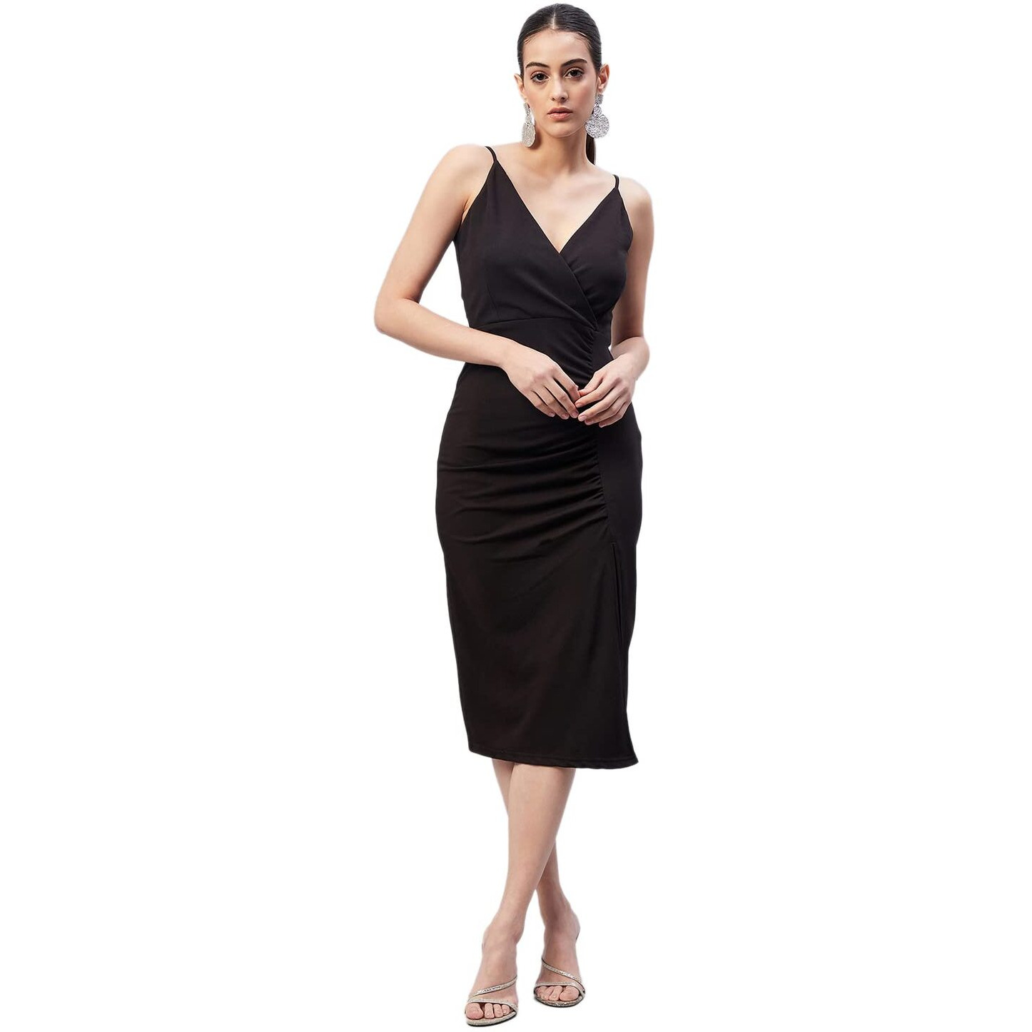 Rare Women's Spandex A-Line Midi Dress (Ep7090_Black_M)