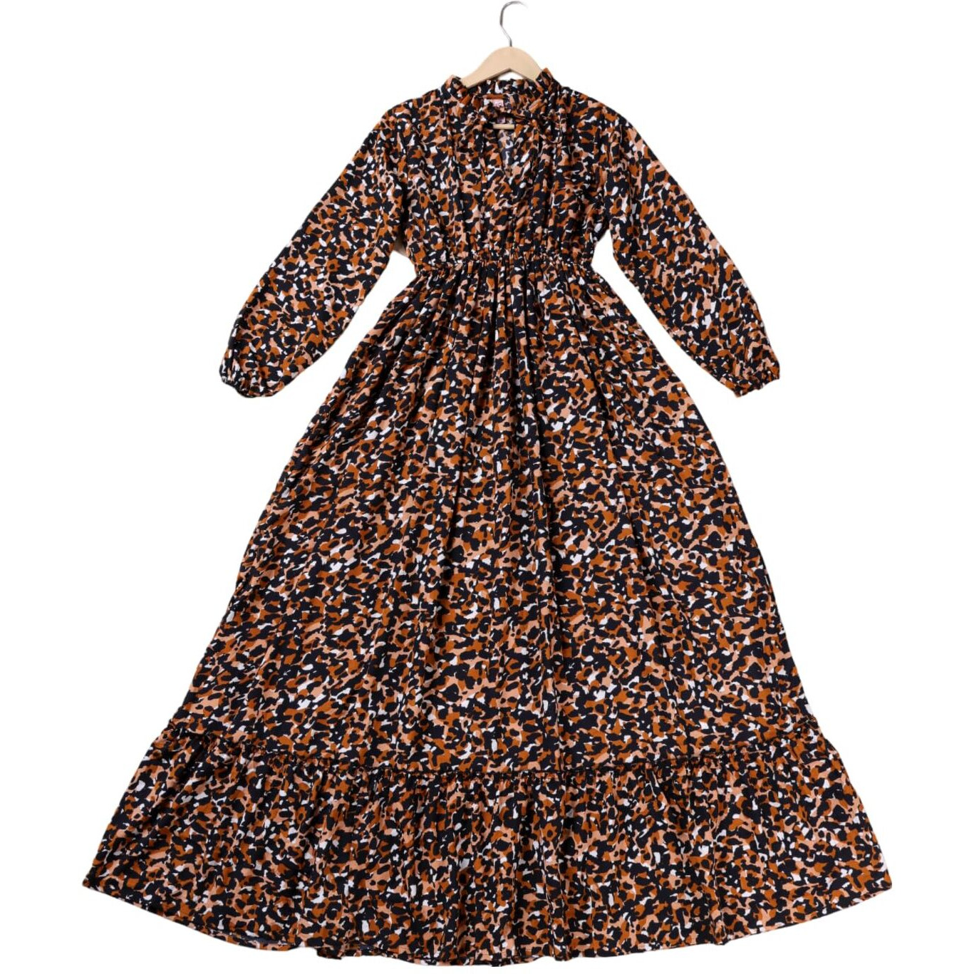Kzully Women's Rayon A-Line Maxi Dress (Ts-8001-Tiger-Black-L_Tiger-Black