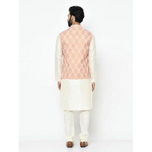 Kisah Men Golden Coloured Kurta With Churidar Jacket, Full Sleaves, Knee Length, Straight, Regular Fit, Mandarin Collar Ethnic Wear
