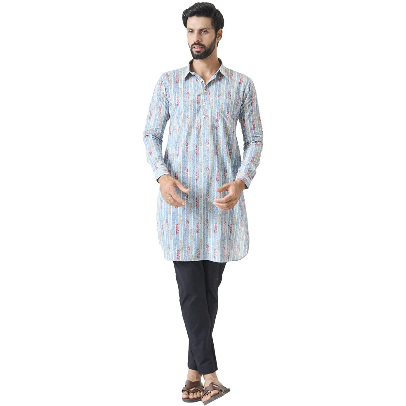 See Designs Multicolored Cotton Regular Fit Printed Kurta Set Shirt Collar_Sdmpkt116202M