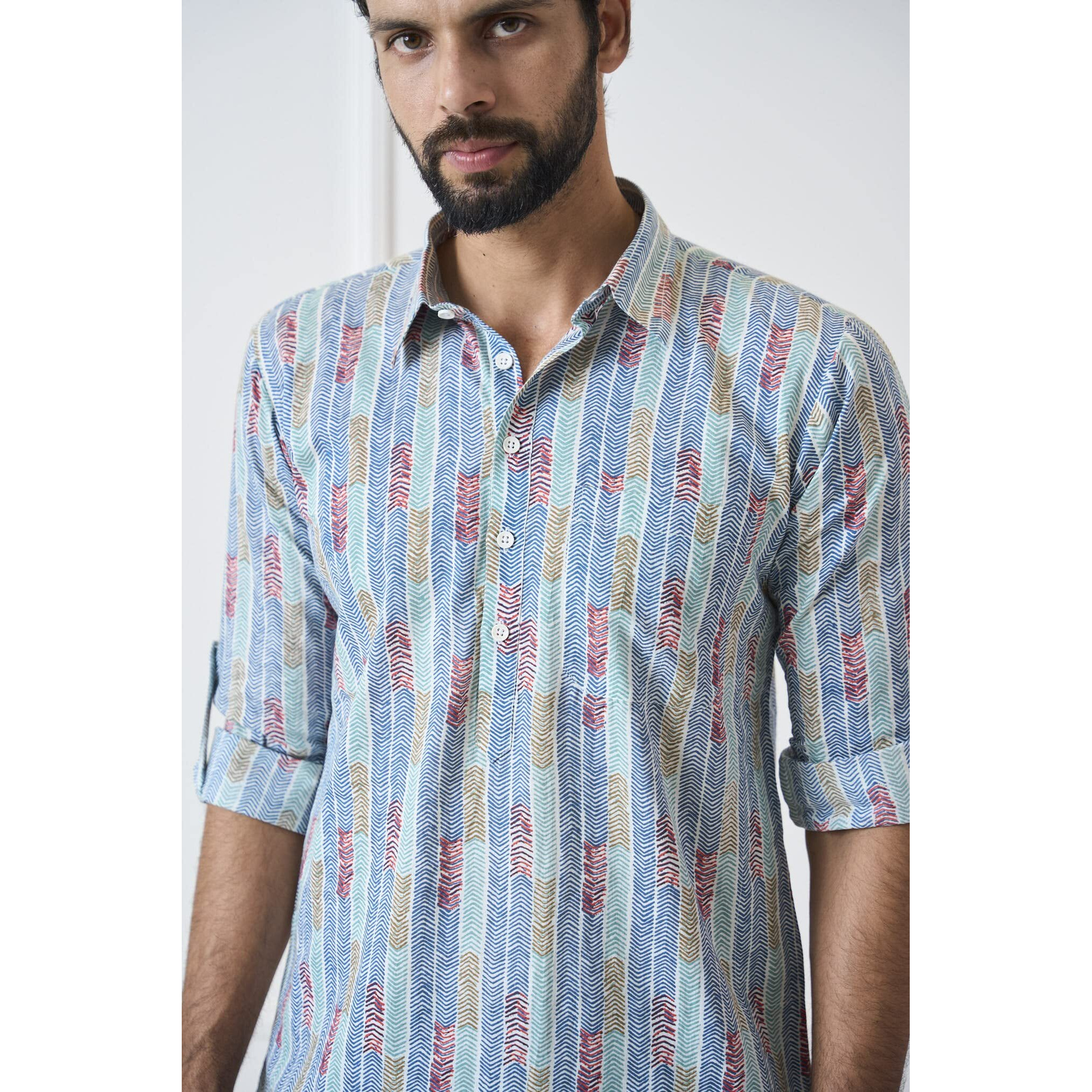 See Designs Multicolored Cotton Regular Fit Printed Kurta Set Shirt Collar_Sdmpkt116202M