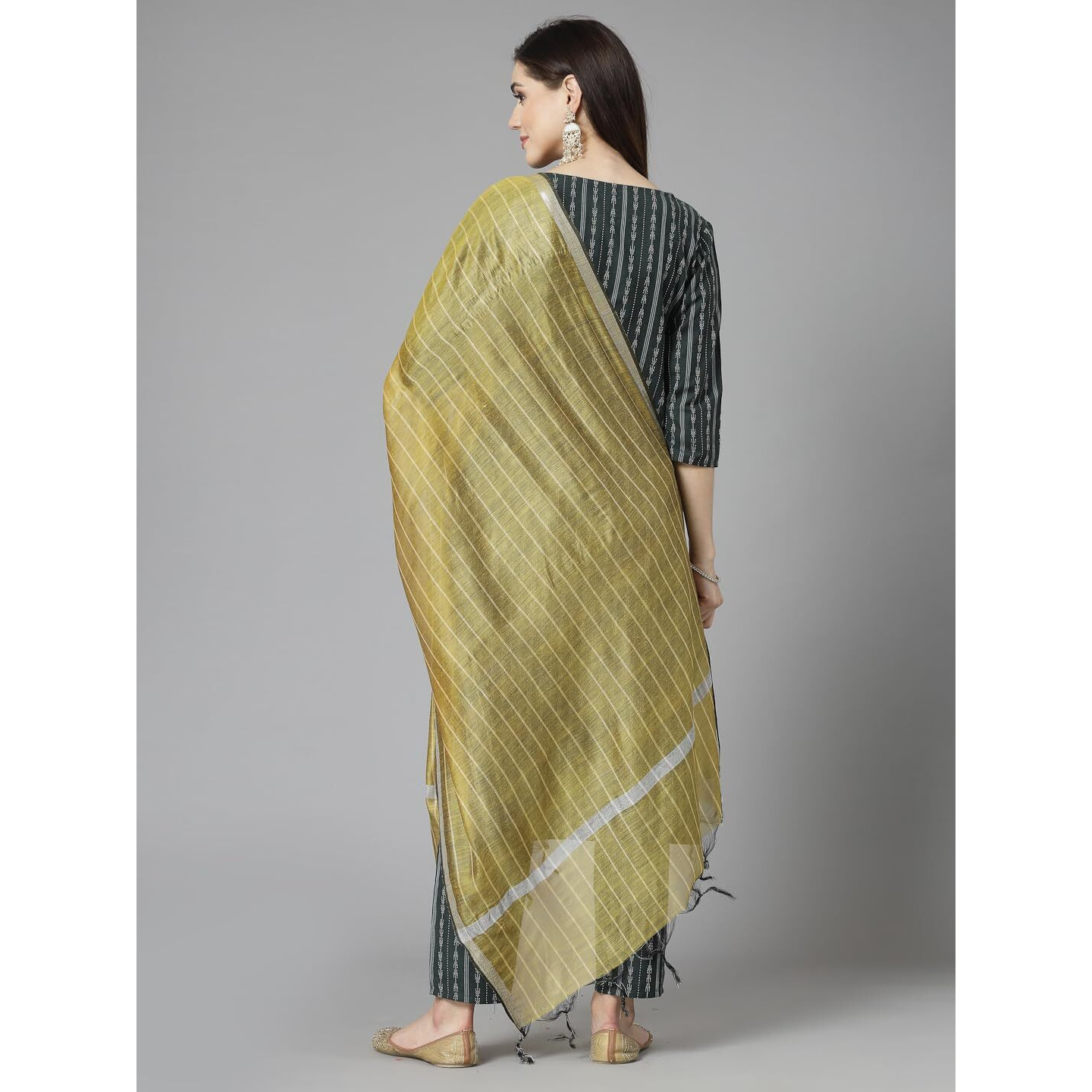 Stylum Women's Woven Design Cotton Blend Straight Kurta Pant Dupatta Set (Kpdrabbitgreen34_Dark Green, Xs)