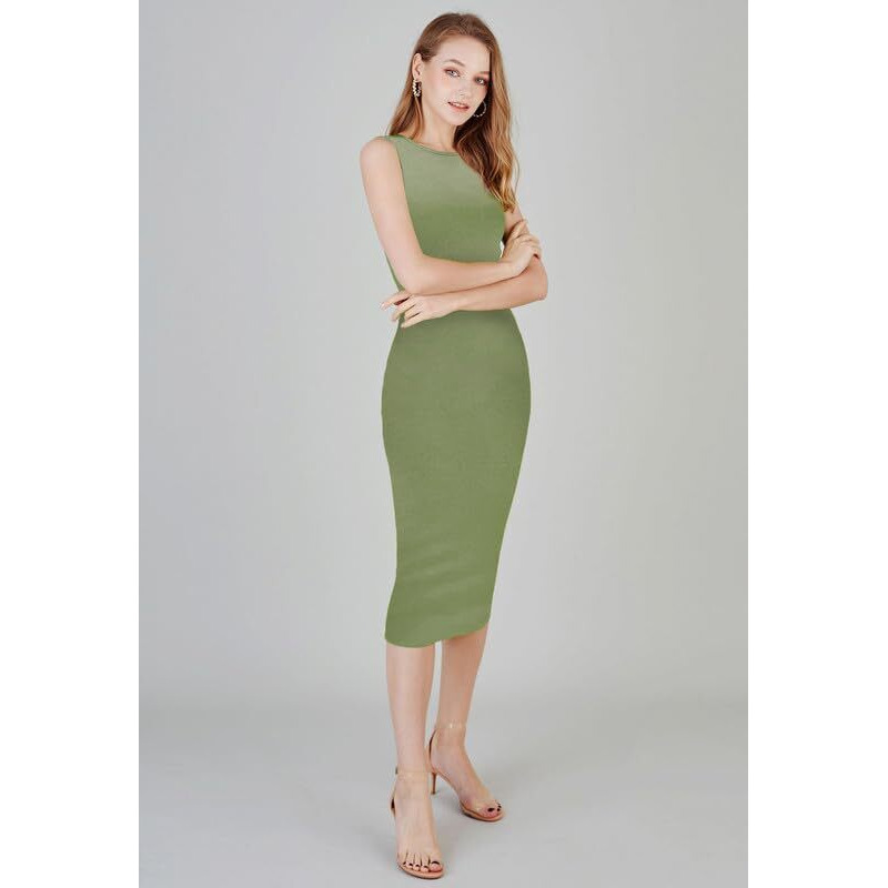Toochki Women's Lycra Below The Knee Bodycon (Toochki248-Dr-A-/S_Olive Green