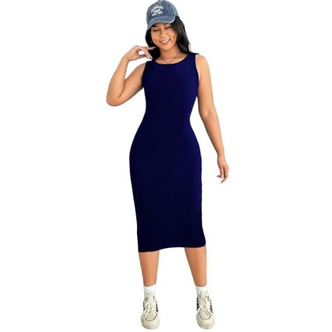 Toochki Dress For Women | Bodycon Fit Dress | Dresses For Women | One Piece Dress For Women | Blue Dress | Midi Length Dress | Lycra Dress | Sleeveless Dress For Women