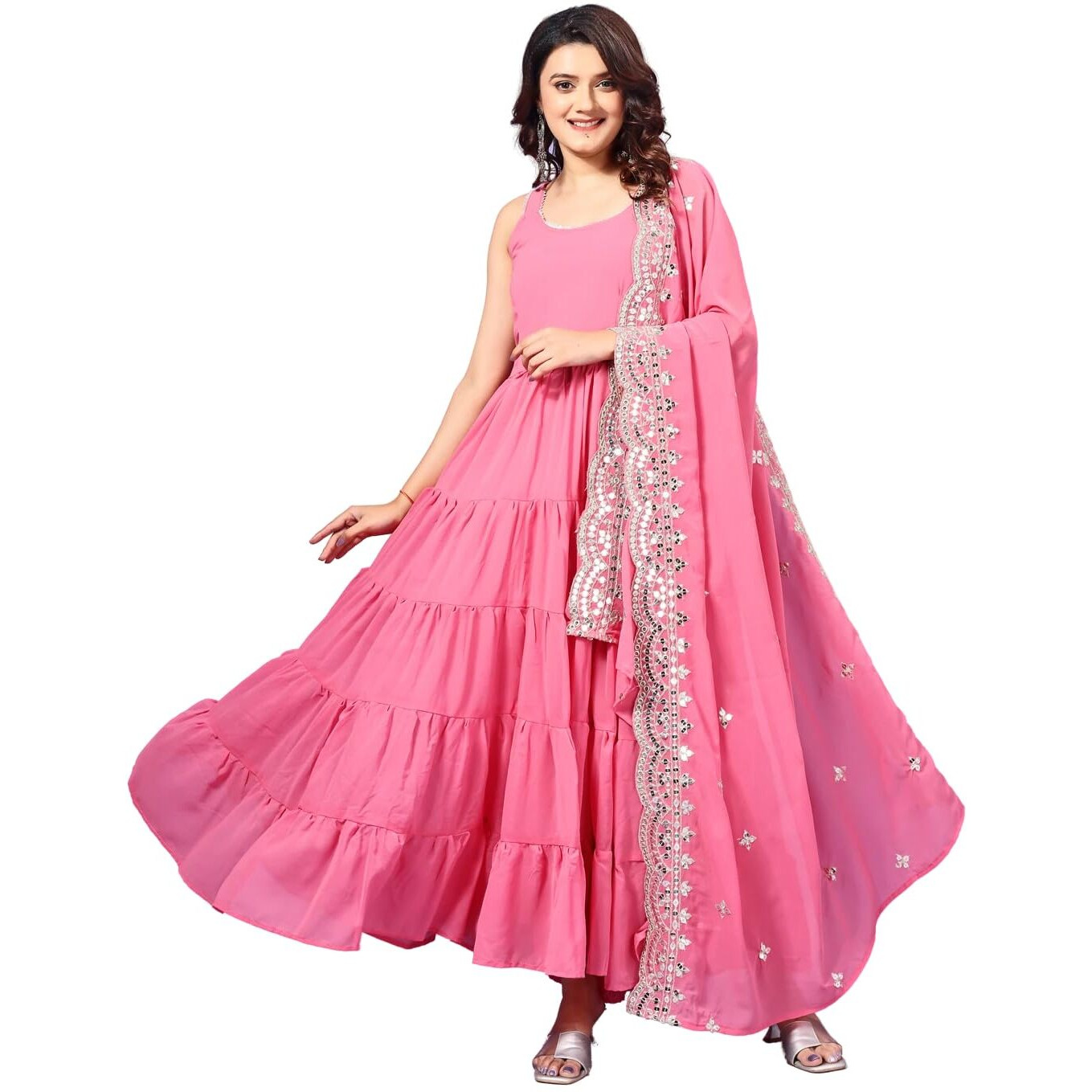 Fashion Basket Georgette Anarkali Dress For Women Light Pink