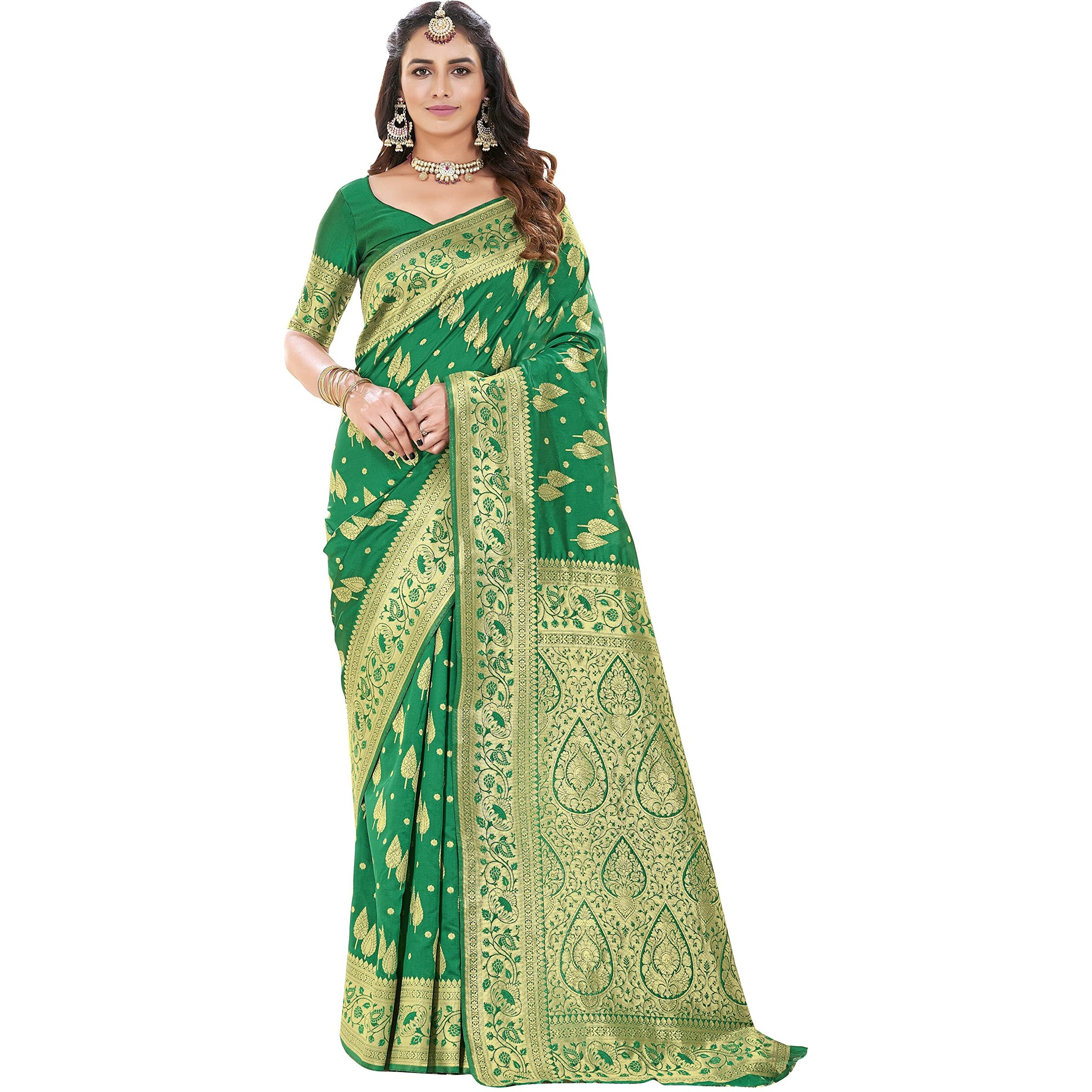 Glory Sarees Womens Banarasi Silk Saree With Blouse Piece (Kara152_Green)