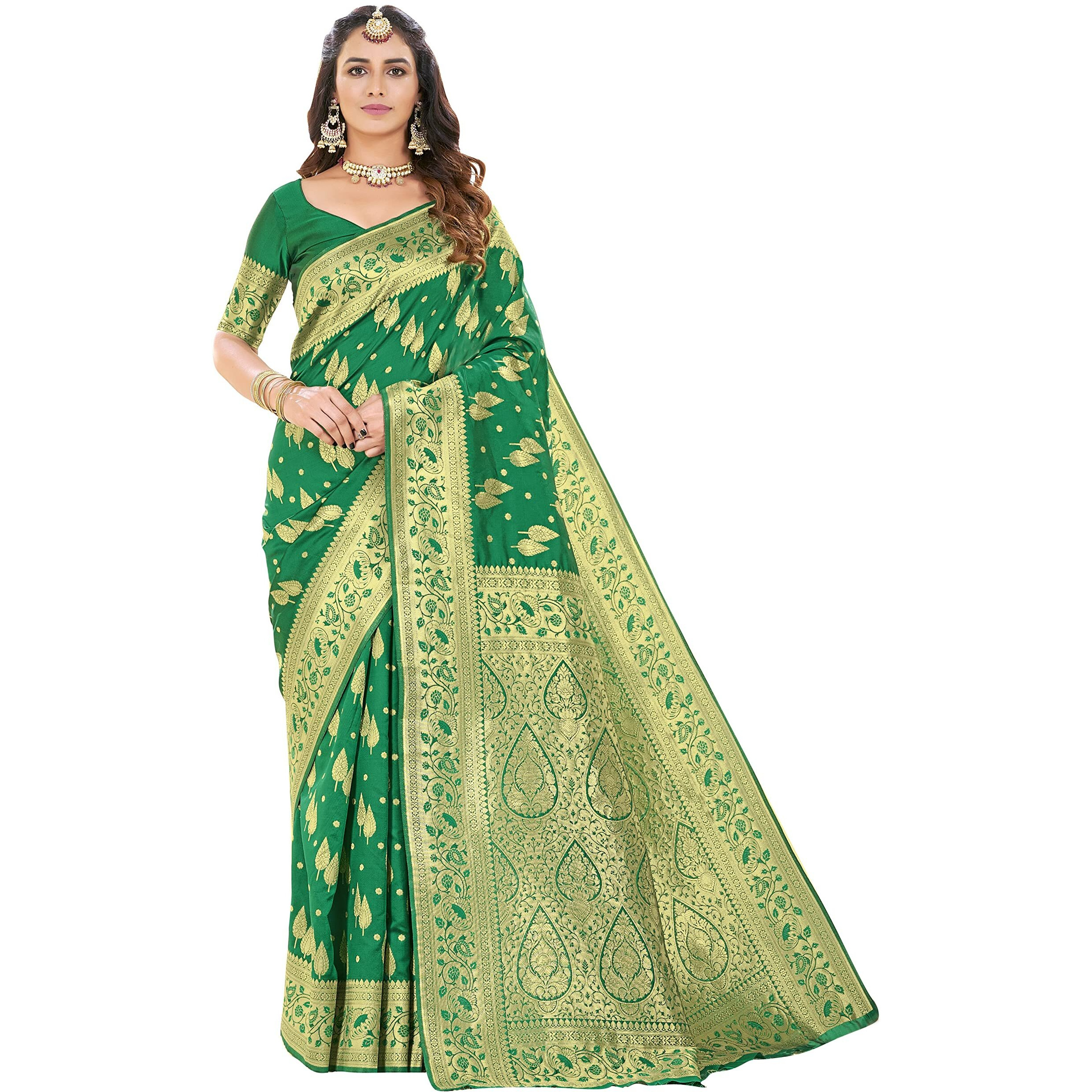 Glory Sarees Womens Banarasi Silk Saree With Blouse Piece (Kara152_Green)