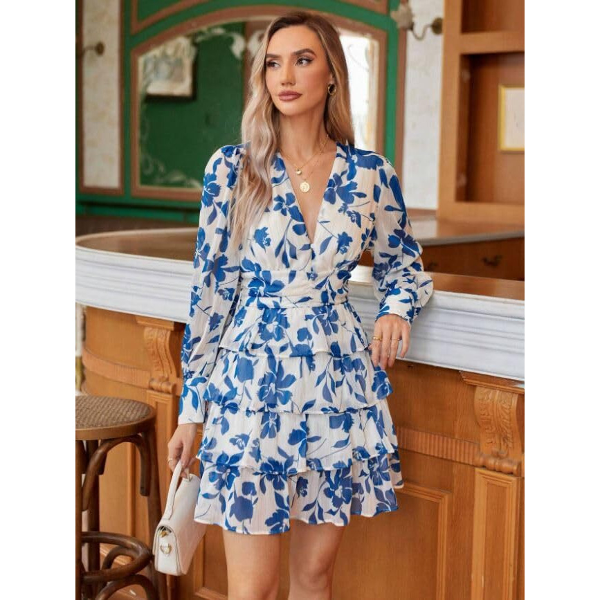 Leriya Fashion Women A-Line Georgette Western Above The Knee Party Dress (Lf-Wd1266_Blue, Small