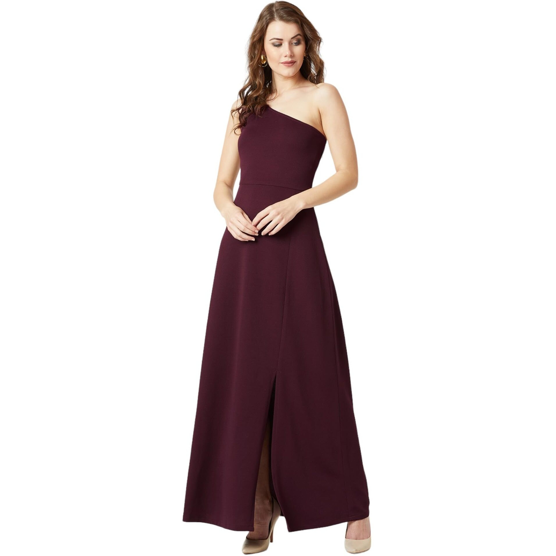 Miss Chase Women's Solid Maxi Dress (Plus Size) (Mcaw18D12-46-374-02, Sangria Wine, Xs)