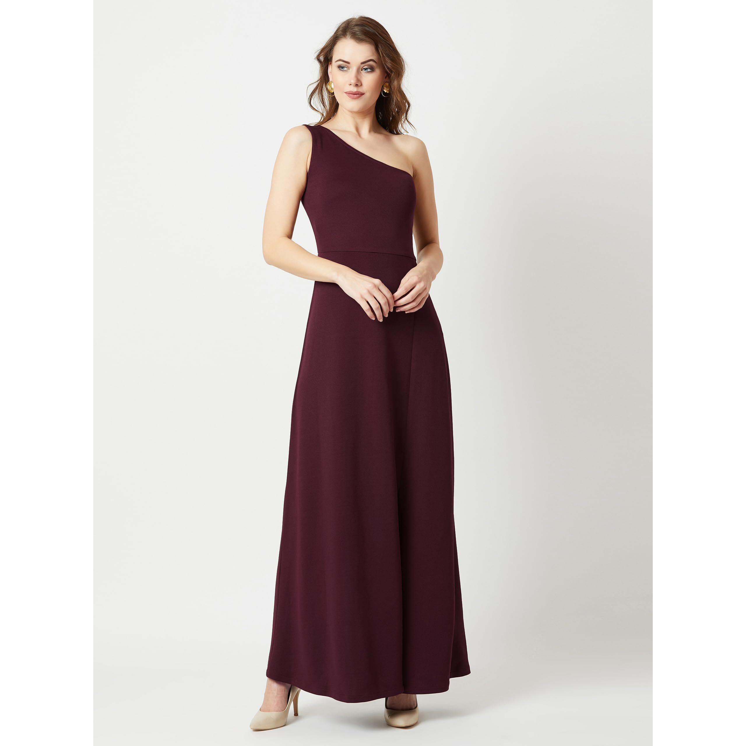 Miss Chase Women's Solid Maxi Dress (Plus Size) (Mcaw18D12-46-374-02, Sangria Wine, Xs)