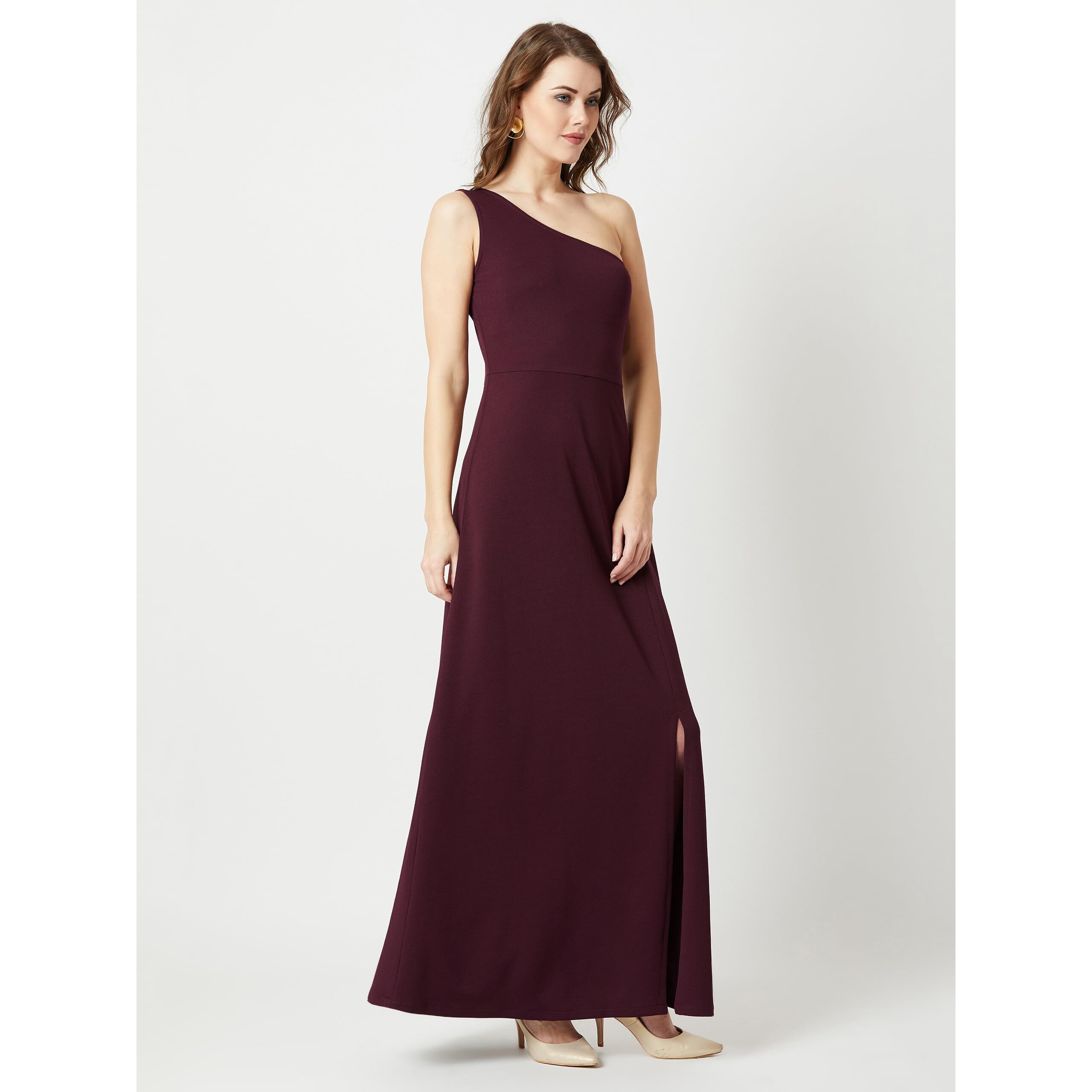 Miss Chase Women's Solid Maxi Dress (Plus Size) (Mcaw18D12-46-374-02, Sangria Wine, Xs)