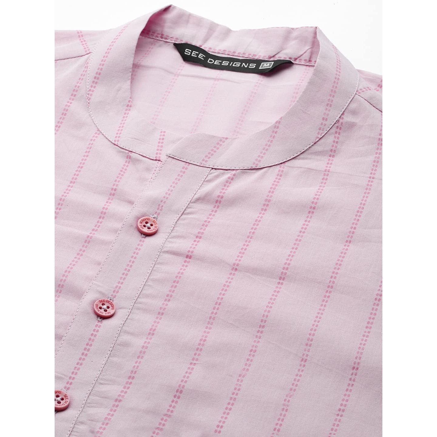 See Designs Men's Pink & Maroon Stripe Printed Straight Kurta - Sd2Kt_1129S