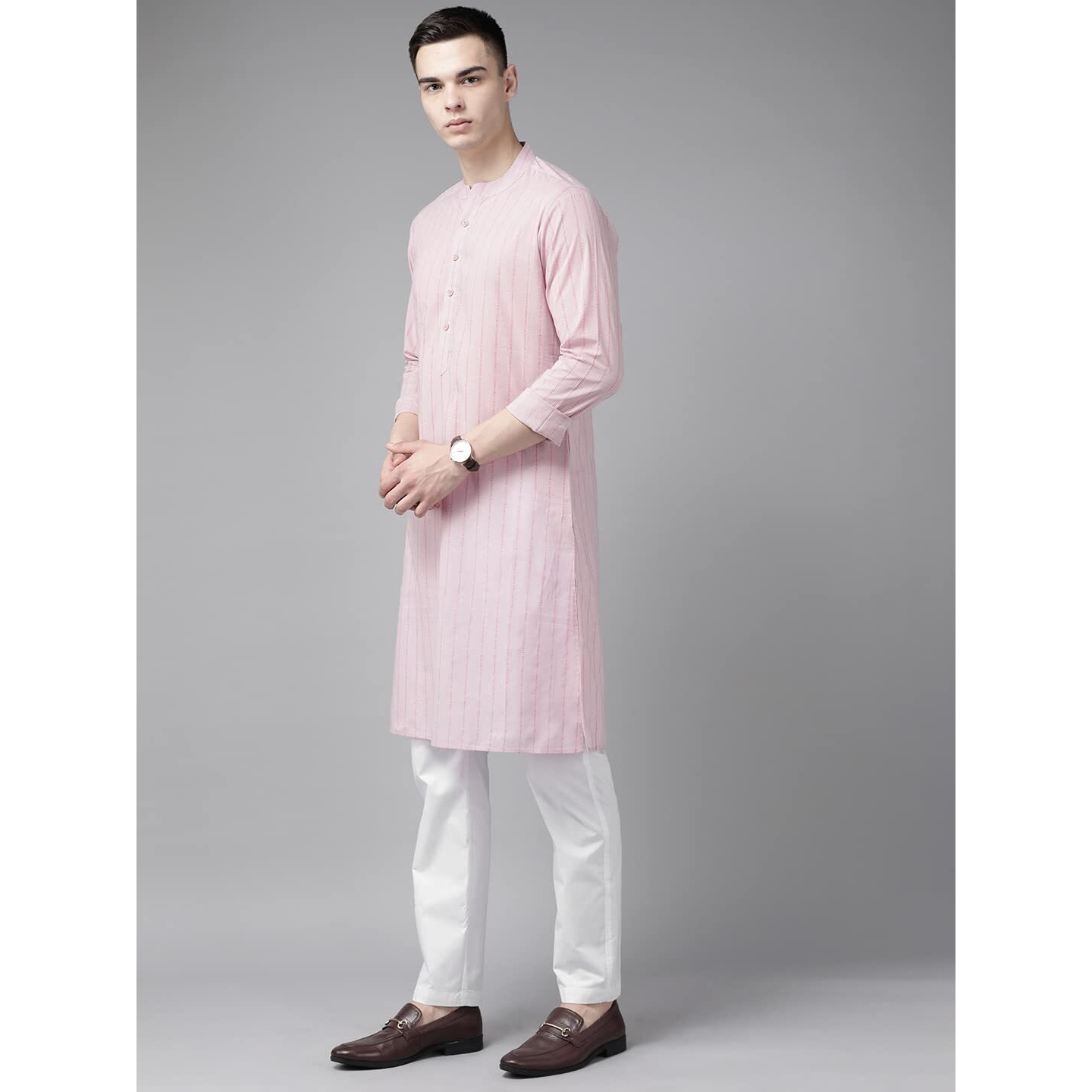 See Designs Men's Pink & Maroon Stripe Printed Straight Kurta - Sd2Kt_1129S