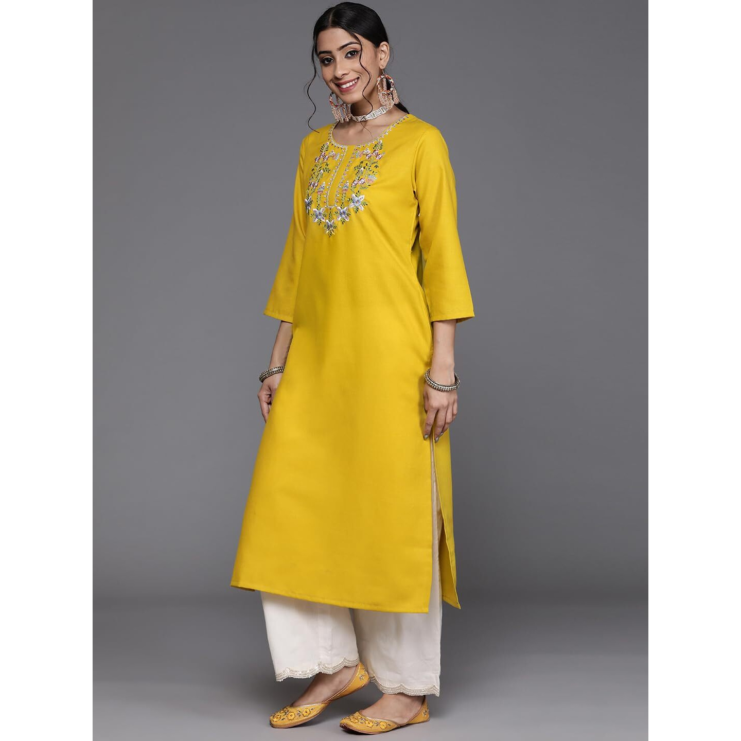 Varanga Women's Cotton Kurta Yellow