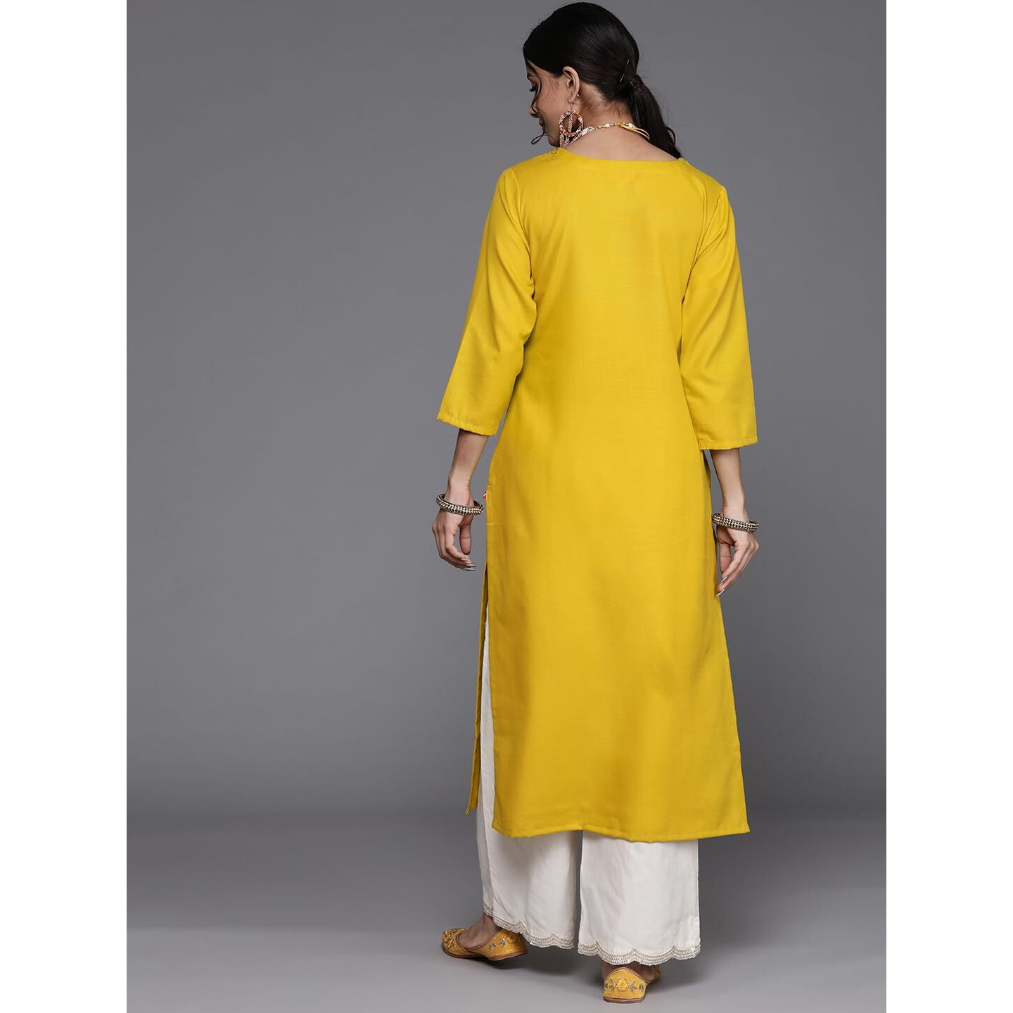 Varanga Women's Cotton Kurta Yellow