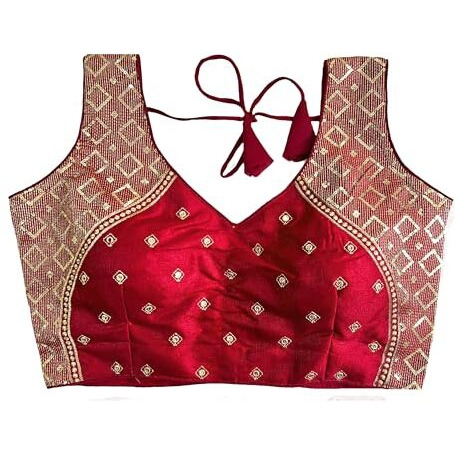 Vihu Fashion Women's Sequin Embroidered V Neck Sleeveless Saree Blouse Indian Ethnic Designer Stitched Readymade Saree Blouse Maroon Sleeveless Padded Readymade Blouse For Women