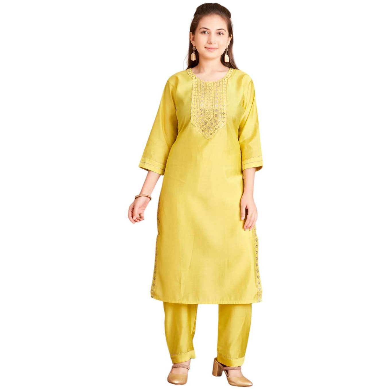 Aarika Girls Ethnic Wear Turqouise Colour Sequin Embroidery Silk Kurti Pant Set-(10-15 Years)-(Kp-Sd-5993-C-Green-36)