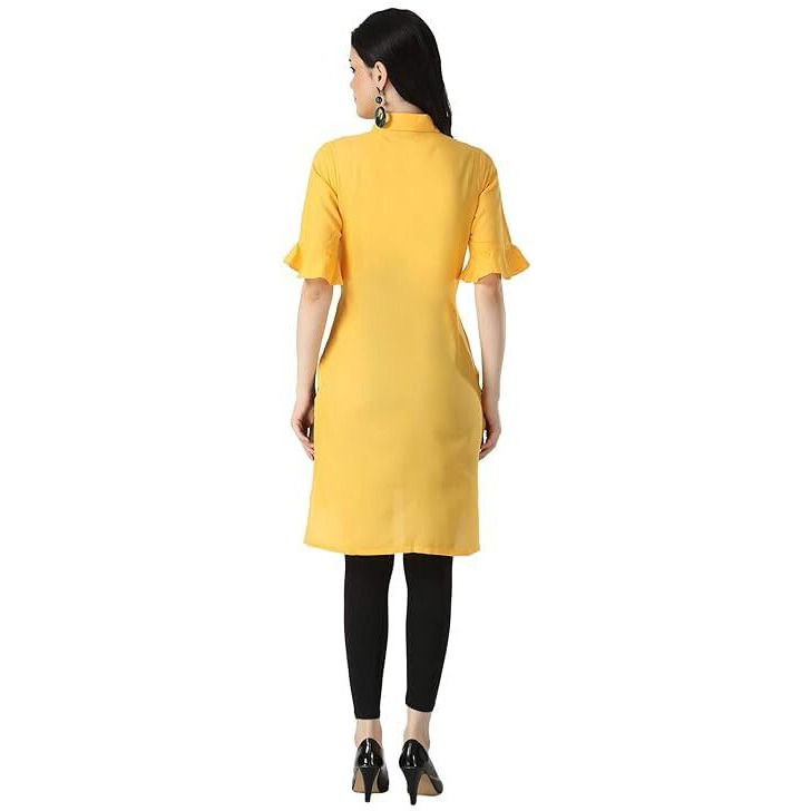 Dhruvi Trandz Women's Slub Rayon Straight (Kurti-Style New_Yellow_S)