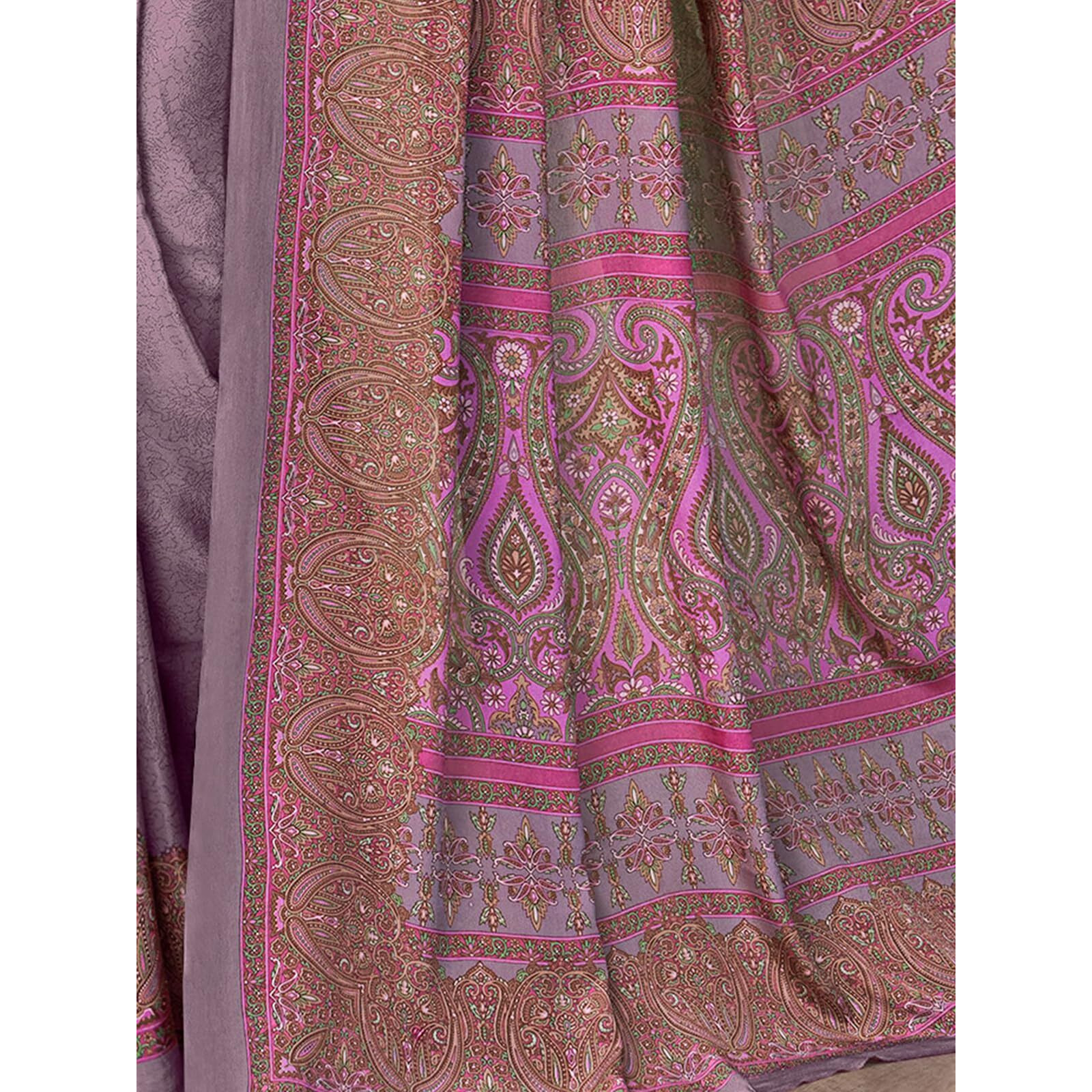 Satrani Women's Silk Crepe Printed Saree With Unstitched Blouse Piece (4079S3284N_Mauve)