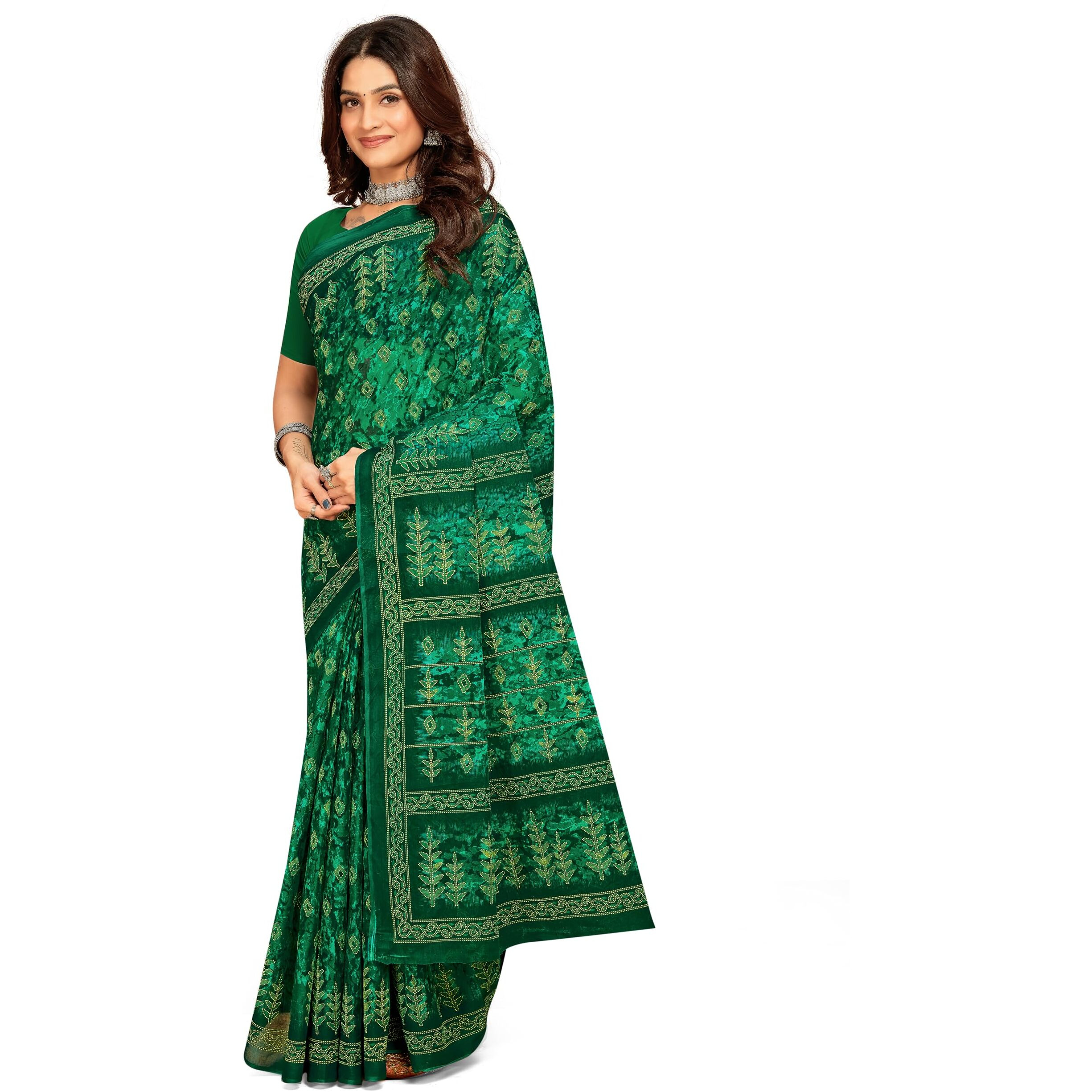 Tamaira Fashion Women's Jaipuri Hand Block Printed Pure Cotton Mulmul Saree Without Blouse Piece(11615_Seagreen)