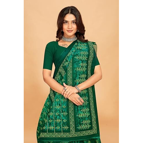 Tamaira Fashion Women's Jaipuri Hand Block Printed Pure Cotton Mulmul Saree Without Blouse Piece(11615_Seagreen)
