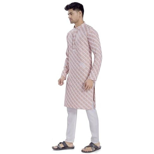Divisive Men's Sequince Embroidered Cotton Blend Only Slim Fit Kurta (Dkrt1171_Xl_Pink)
