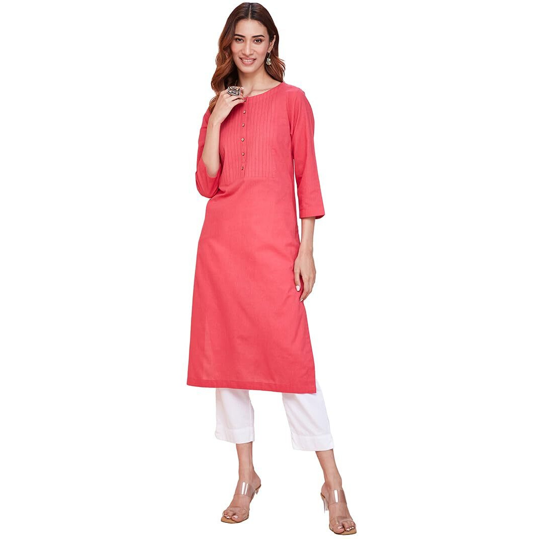 Fabindia Women's Cotton Solid Regular Kurta (1037292Pink_Pink