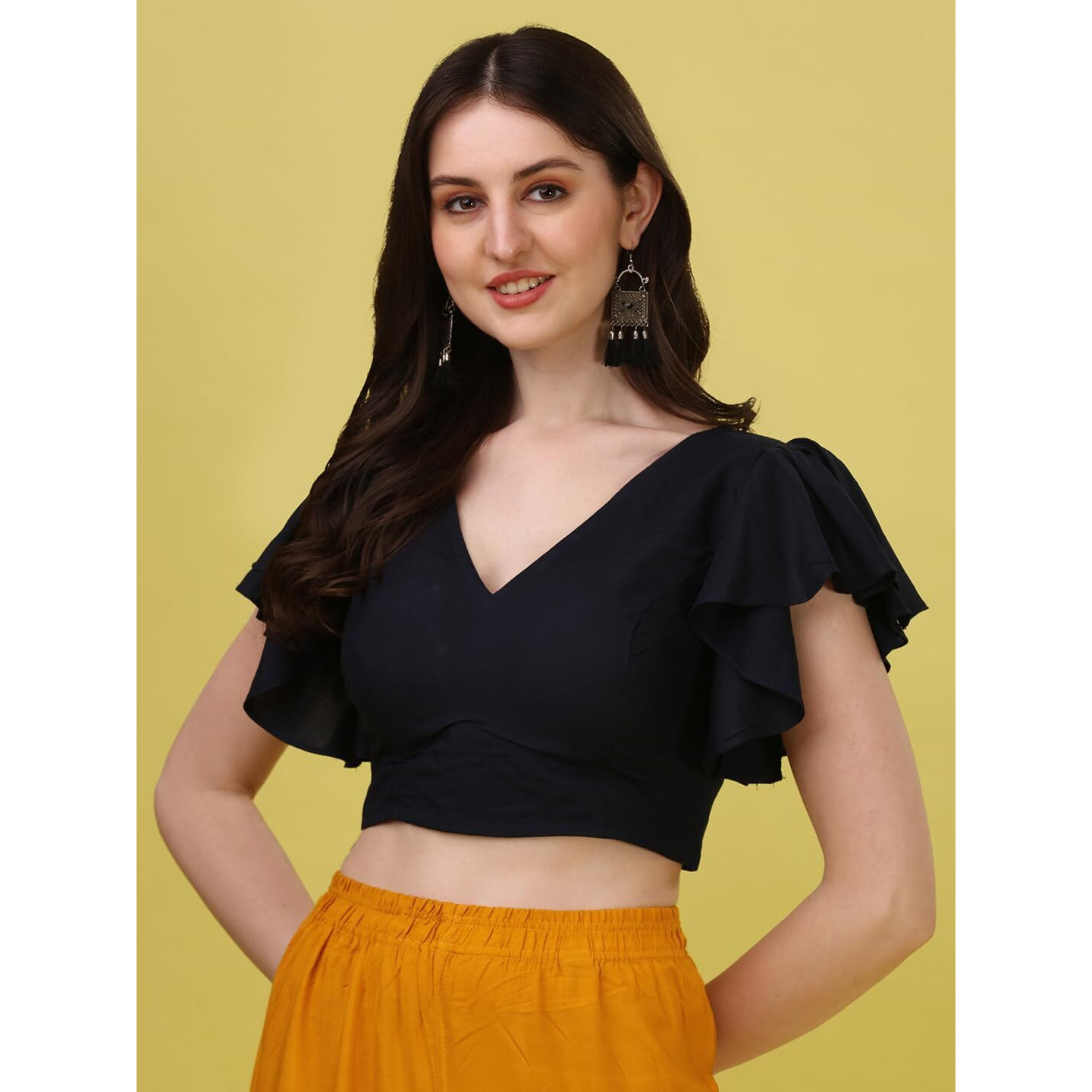 Oomph Cotton Readymade Blouse For Women, Blue, V-Neck, Rbbl365M