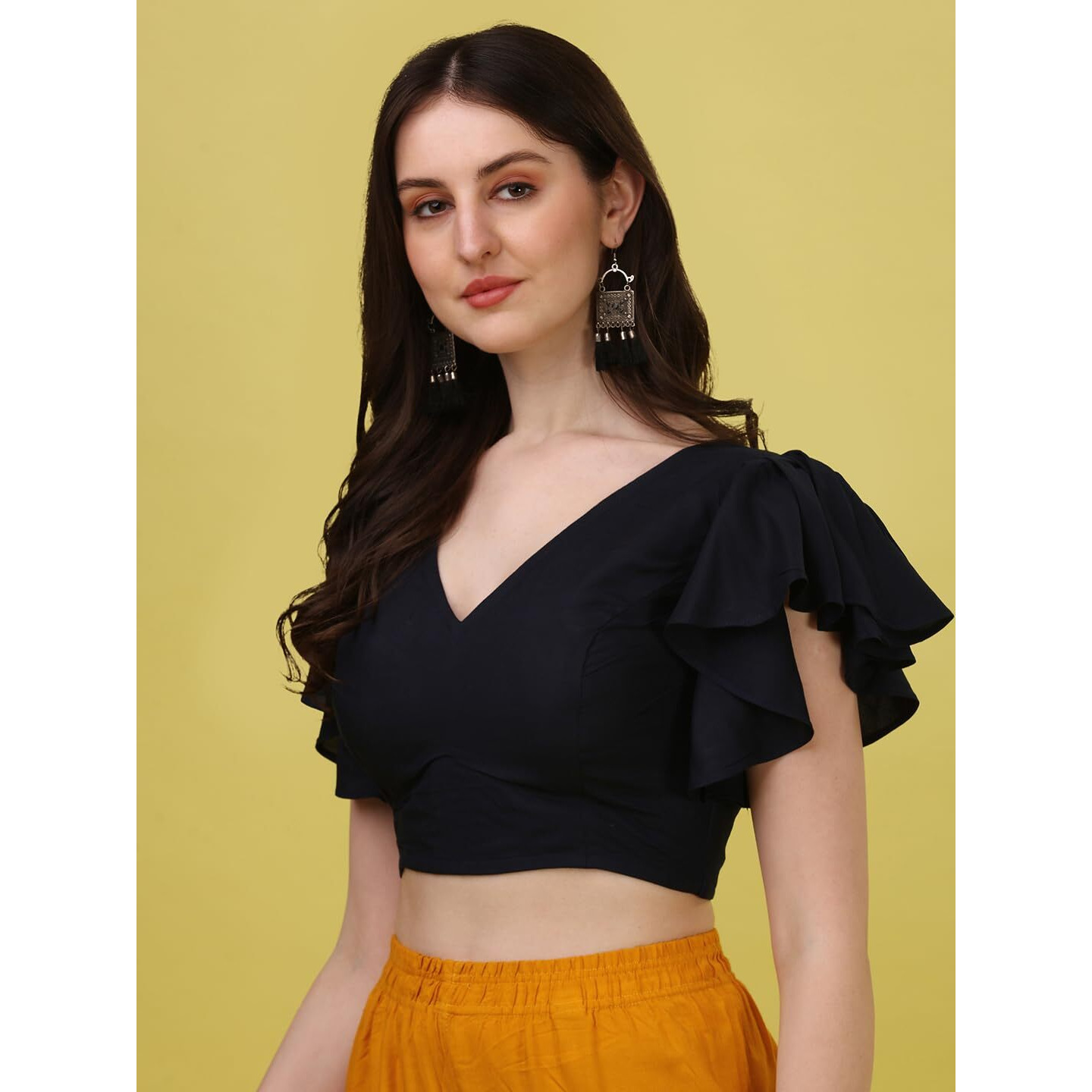 Oomph Cotton Readymade Blouse For Women, Blue, V-Neck, Rbbl365M