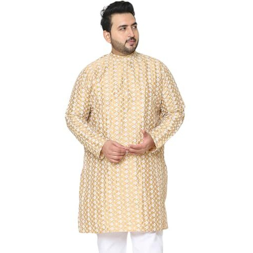 Sojanya Plus (Since 1958) Men's Silk Blend Dark Gold Embroidered Only Long Kurta