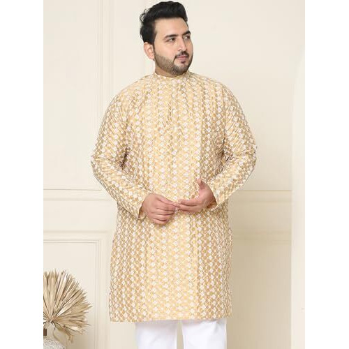 Sojanya Plus (Since 1958) Men's Silk Blend Dark Gold Embroidered Only Long Kurta