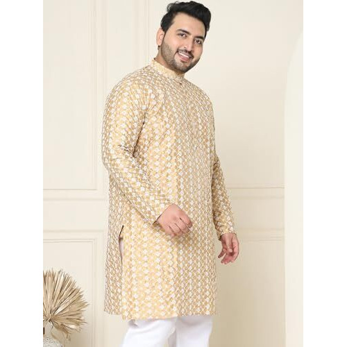 Sojanya Plus (Since 1958) Men's Silk Blend Dark Gold Embroidered Only Long Kurta