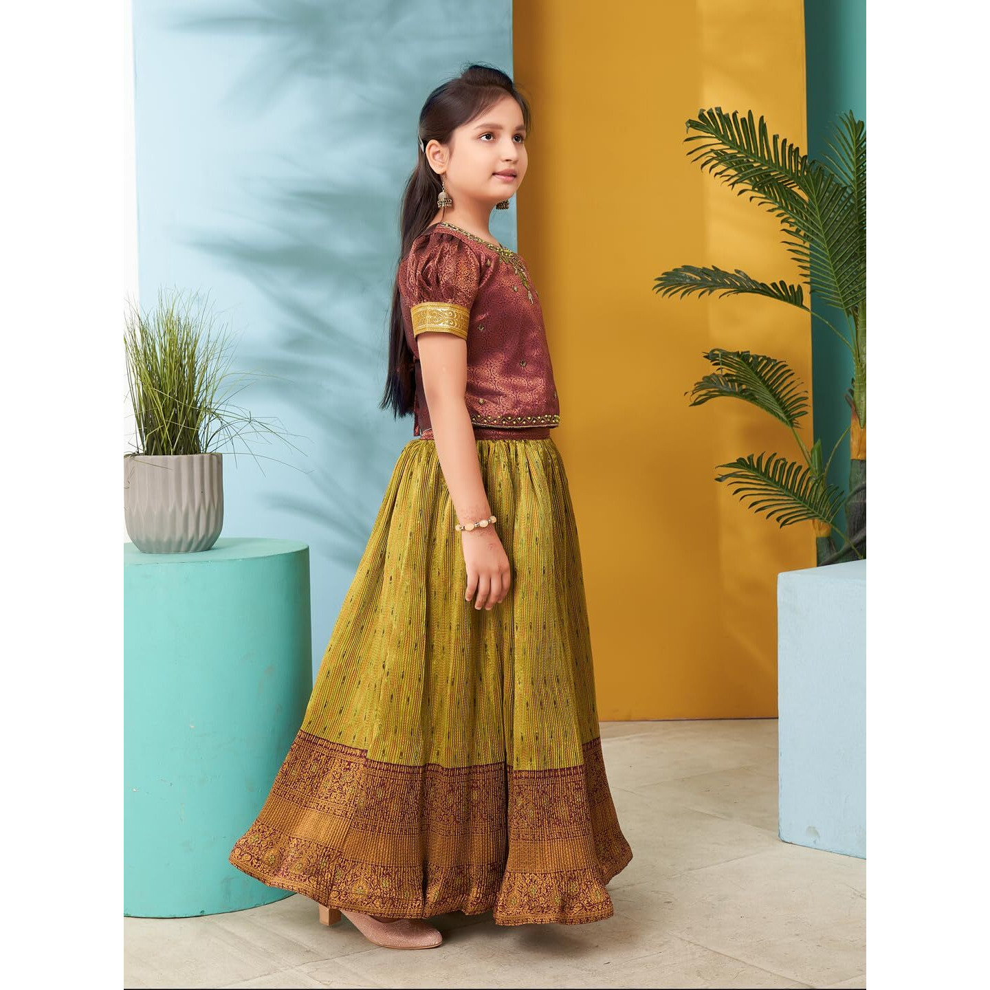 Aarika Girls Ethnic Wear Maroon Colour Hand Embroidery Lace Work Brocade Lehenga Choli Set (5-11 Years)