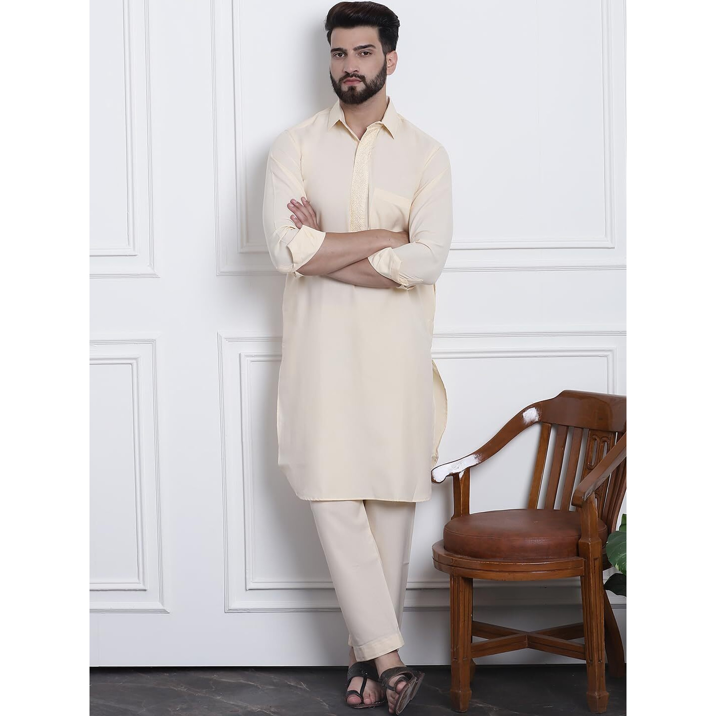 Sojanya (Since 1958 Men's Cotton Fawn Pathani Kurta Salwar Set