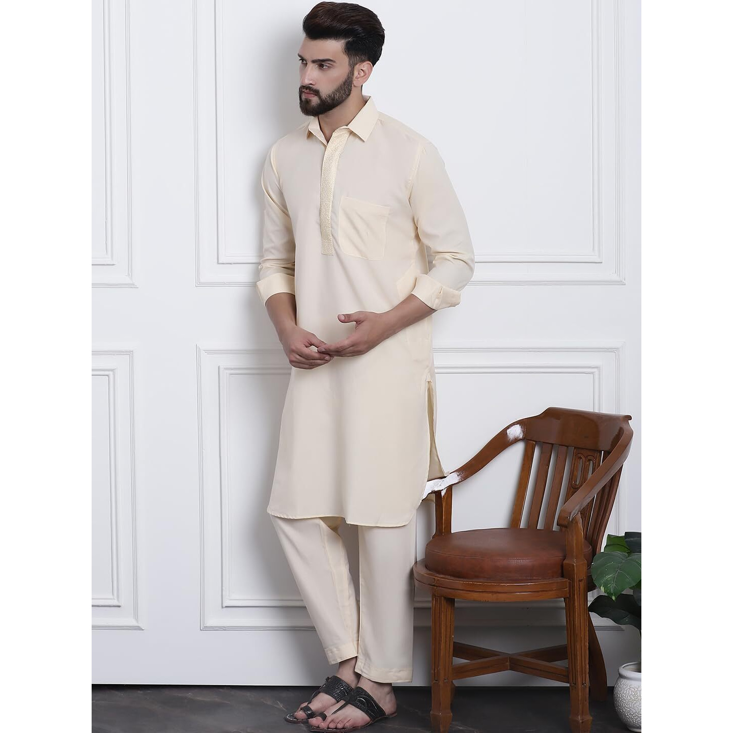 Sojanya (Since 1958 Men's Cotton Fawn Pathani Kurta Salwar Set