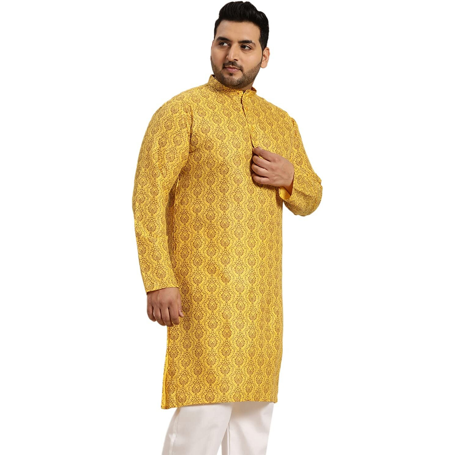 Sojanya Plus (Since 1958) Men's Cotton Blend Mustard Printed Only Long Kurta