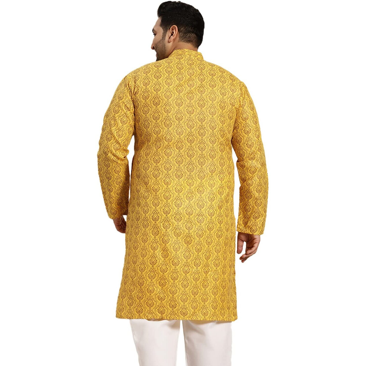 Sojanya Plus (Since 1958) Men's Cotton Blend Mustard Printed Only Long Kurta