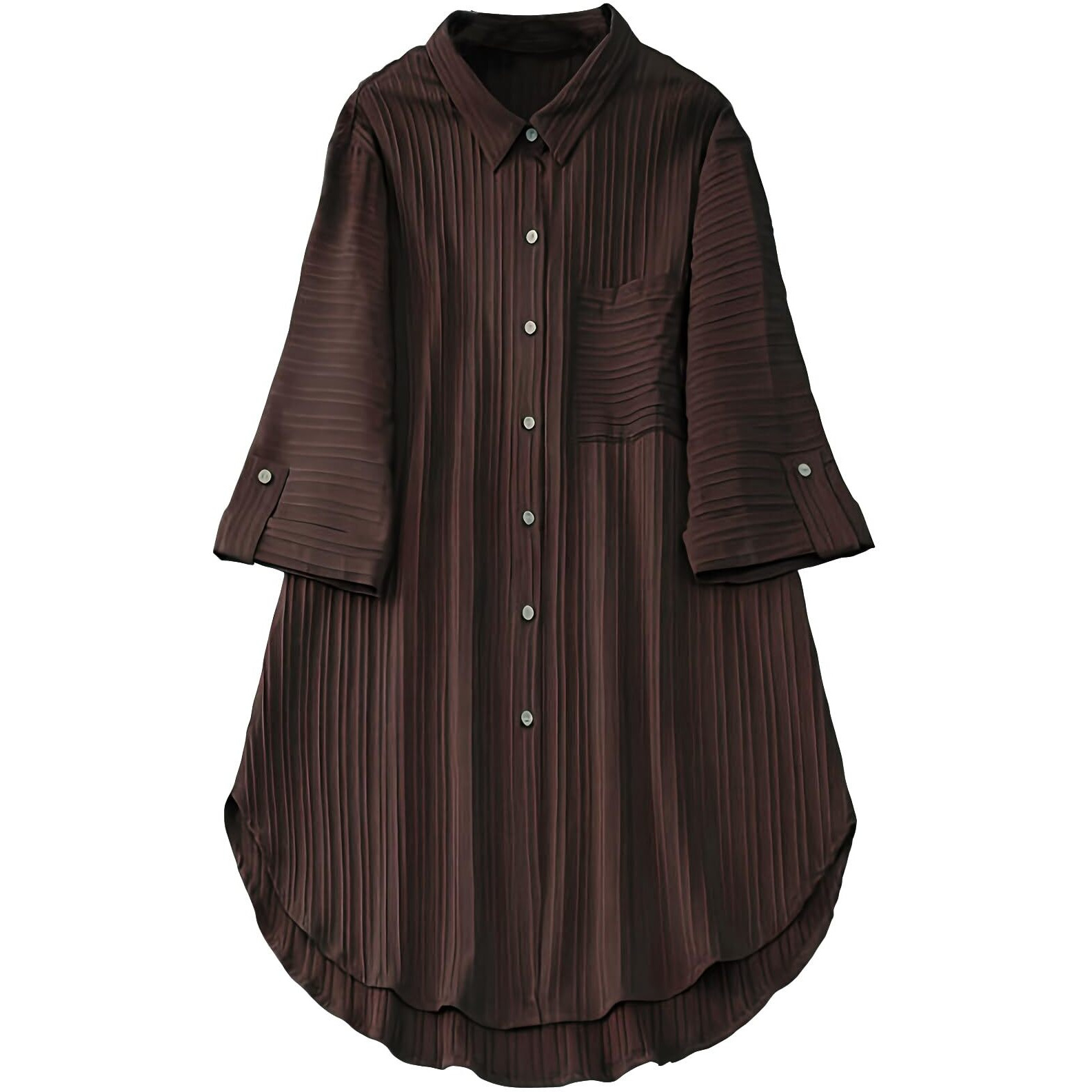 Shasmi Women's Brown Solid Color Woven Long Sleeve Shirt Dress With Button Cuff, Business Casual (Dress 160 Brown-L)