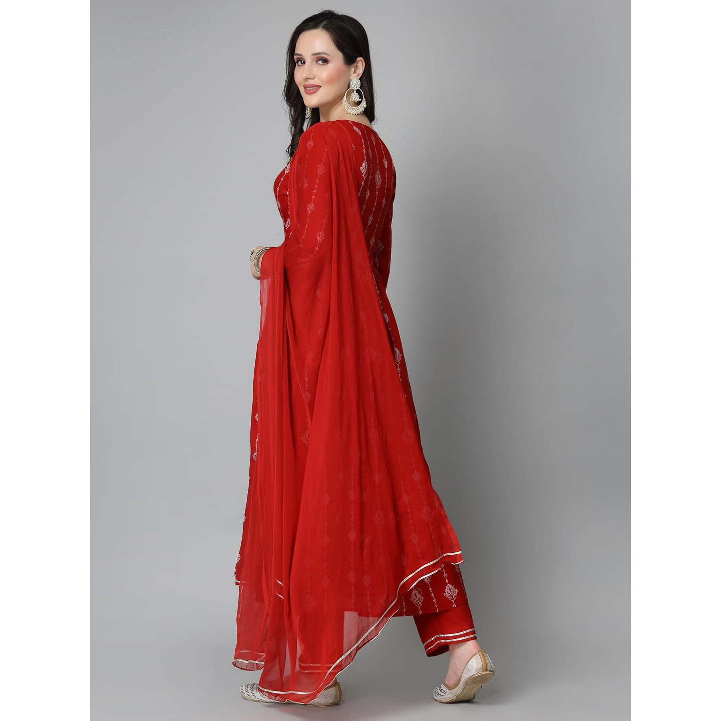 Stylum Women's Printed & Embroidered Naira Cut Kurta Pant Dupatta Set (Kpdgermanred40_Red, L)